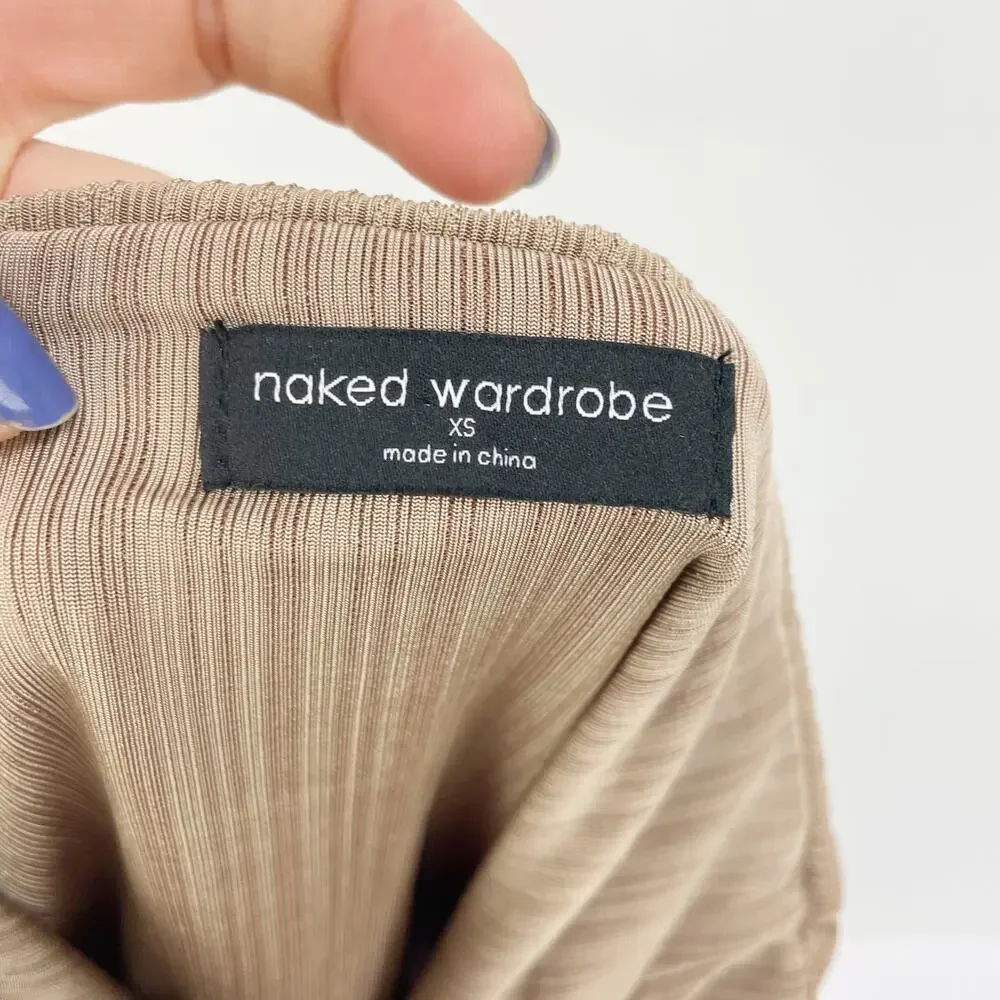 Naked Wardrobe Womens Ruched Mini Skirt XS Tan Pull On NWOT